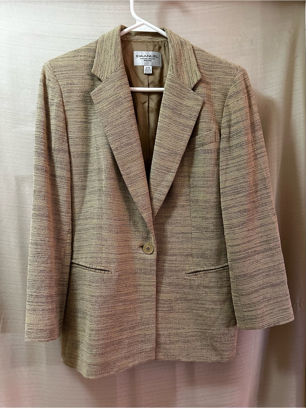 Emanuel Ungaro Petite Textured Linen Look Blazer Jacket Neutral Minimalist 6/40